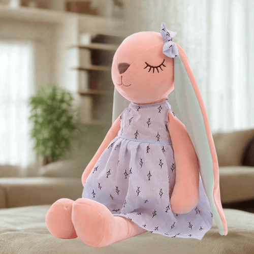 lapin en peluche bleu