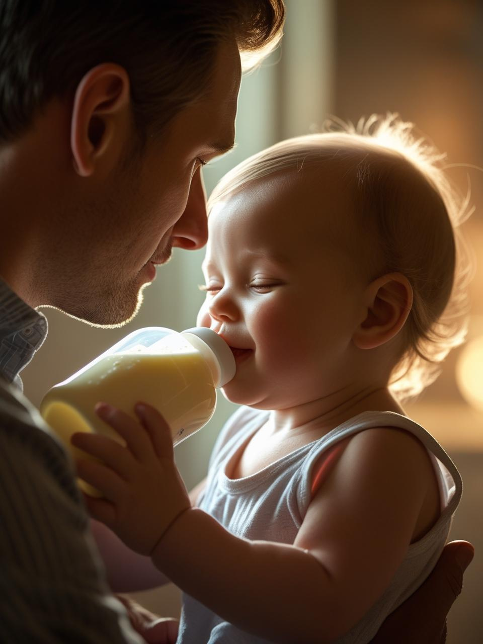 bébé boit avec papa