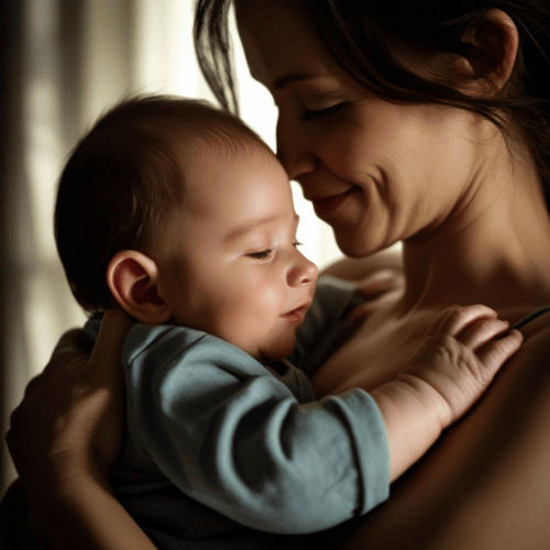 bébé dans les bras maman