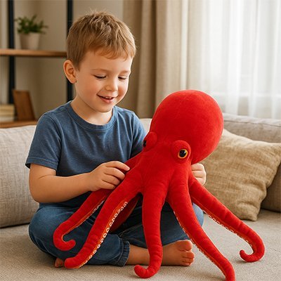peluche pieuvre visage expressif