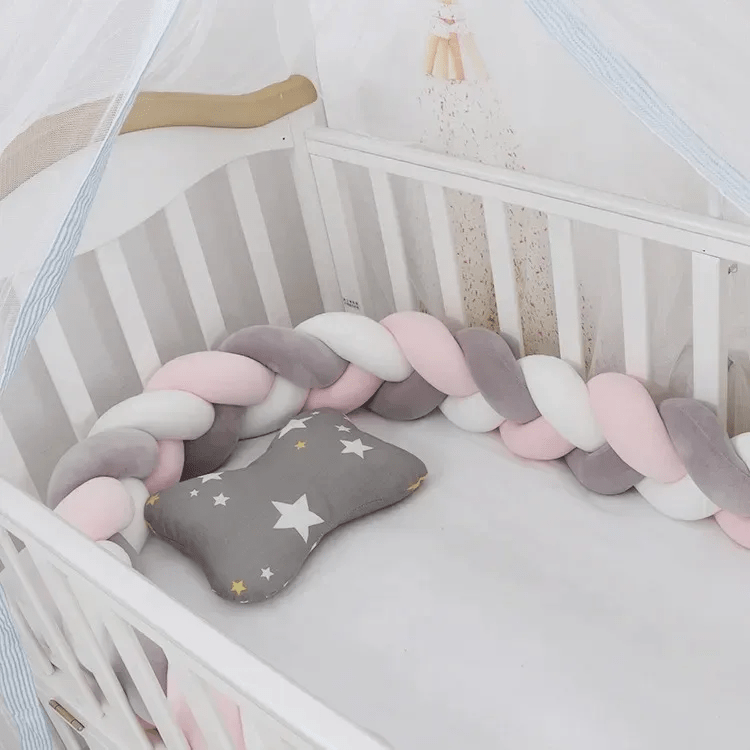 Tresse de lit 3 brins gris blanc rose