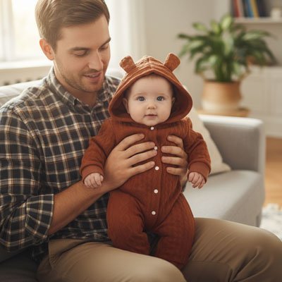 Barboteuse​ confort assuré dans les bras de papa