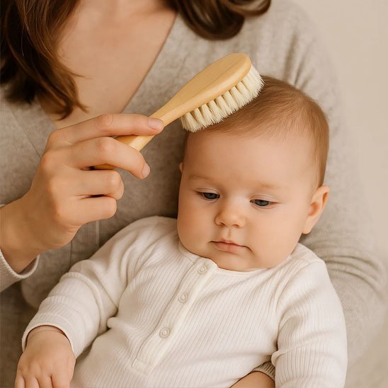 Brosse cheveux pour bebe bébé coucher entrain de se faire brosser les cheveux