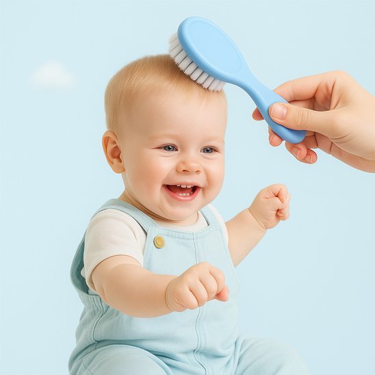 Brosse cheveux pour bebe bébé émerveillé par sa brosse à cheveux