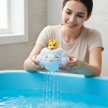 Jouet baignoire bebe soutenu par maman