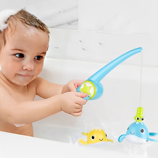 Jouet de bain bébé qui utilise la canne à pêche