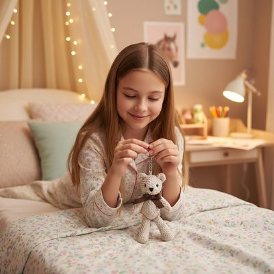 Ours en peluche fillette dans son lit avec sa peluche