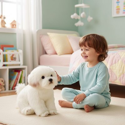 Peluche chien enfant assis avec la peluche