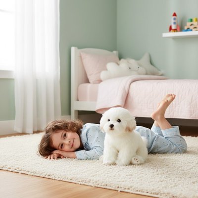 Peluche chien enfant coucher avec sa peluche