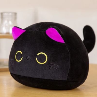 Peluche chat noir oreilles mauve