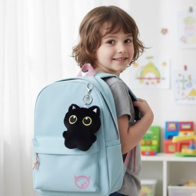 Peluche chat noir compagnon jusqu'à l'école