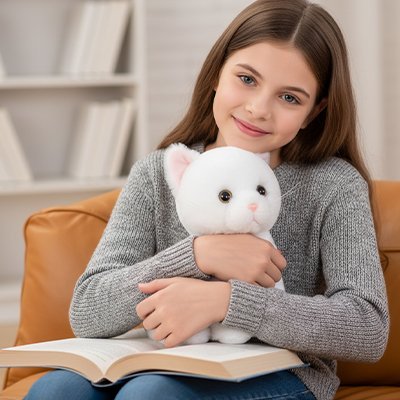 Peluche chat jusqu'à l'école